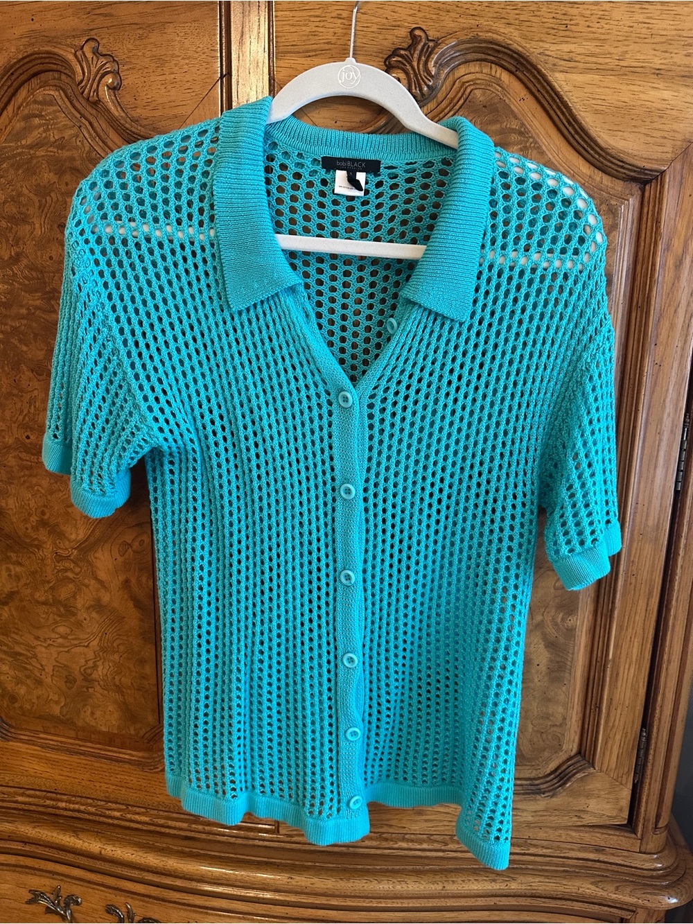 Blue Open-Knit Button-Up Polo Top - Vintage Style